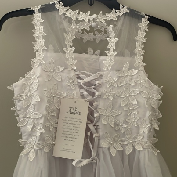US Angels Regina White Communion Flower Girl Dress Floral Bodice Size 10 - Picture 10 of 11